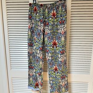 Signals Art Nouveau Print Rayon Wide Leg Elastic Waist Pants Crochet Trim Medium
